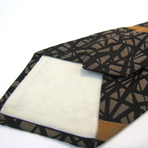 PANCALDI Tie Black Gray Bronze Lattice Web Stripe - Picture 4 of 7